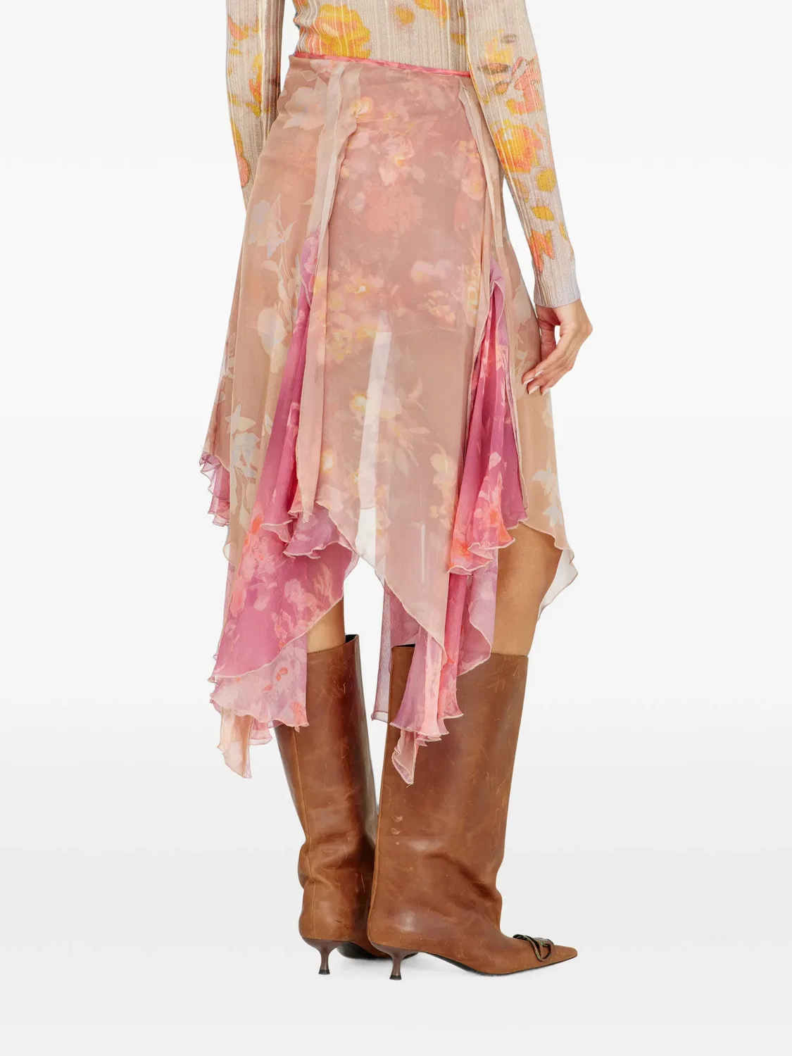 Юбка миди асимметричная с цветочным принтом Diesel, розовый — фото 4