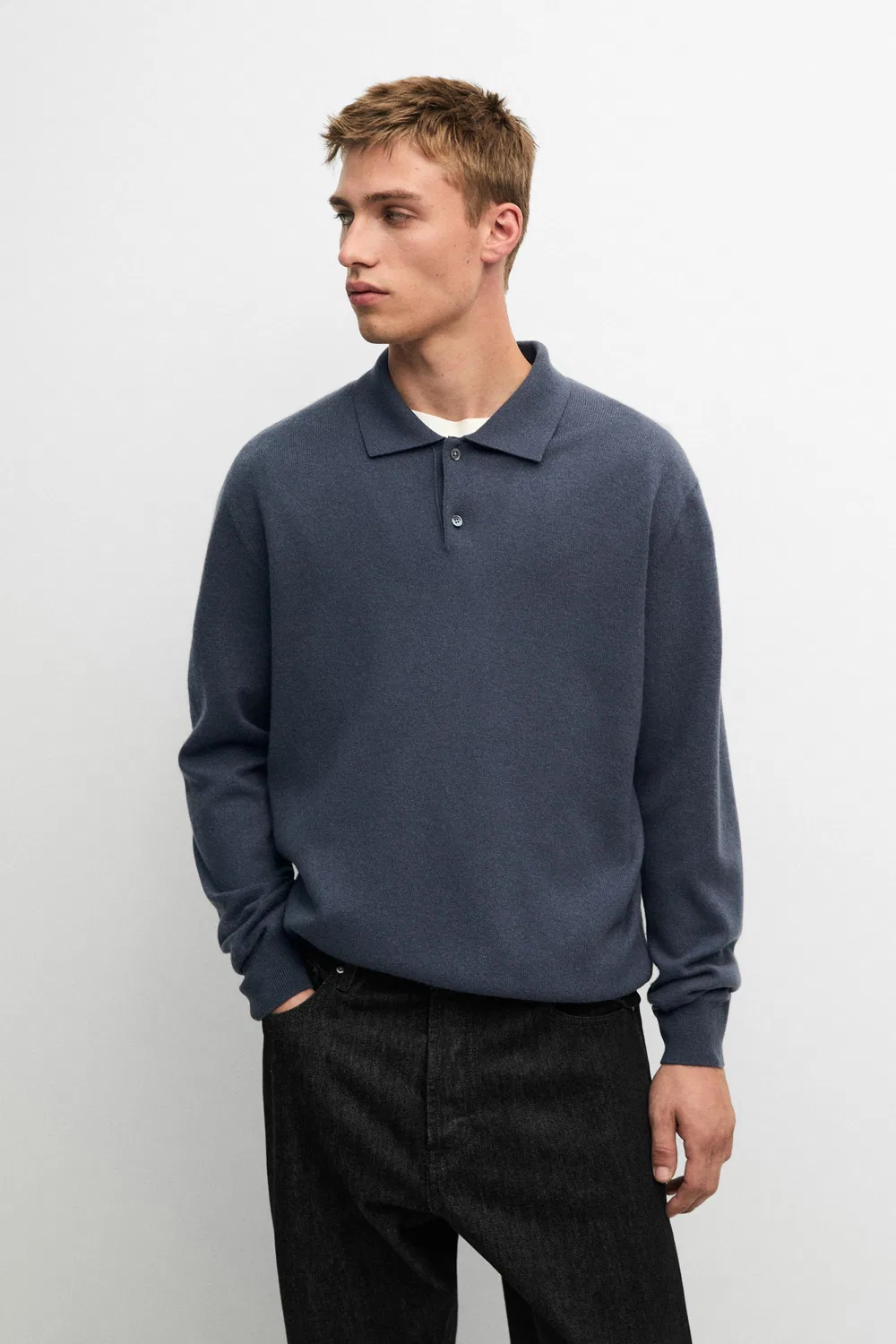 Поло-свитер Massimo Dutti Wool Blend Knit, темно-синий