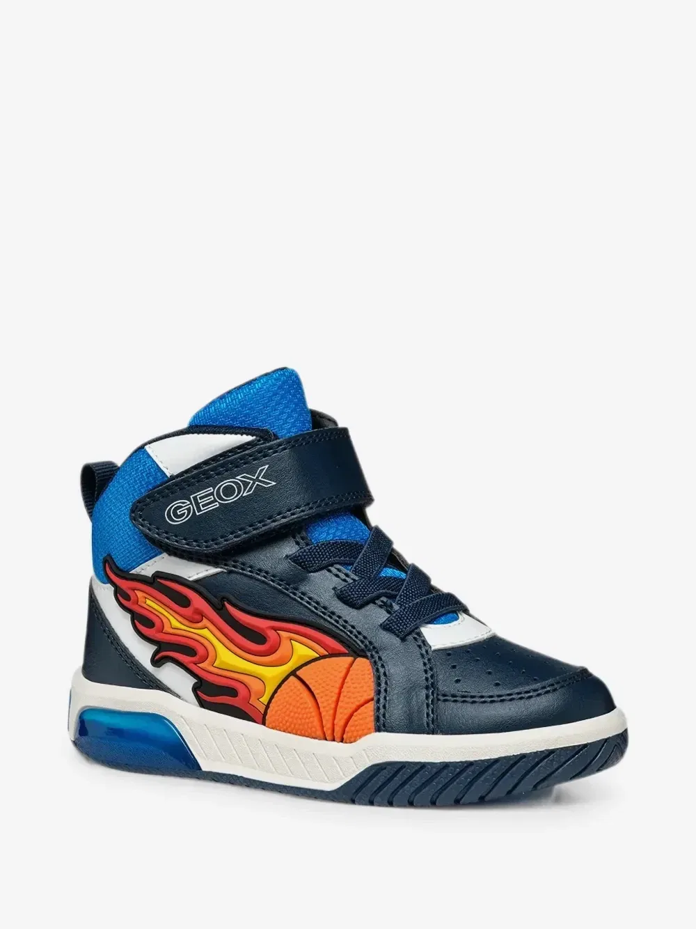 Кроссовки с нашивкой в виде пламени на липучках Geox Kids, синий