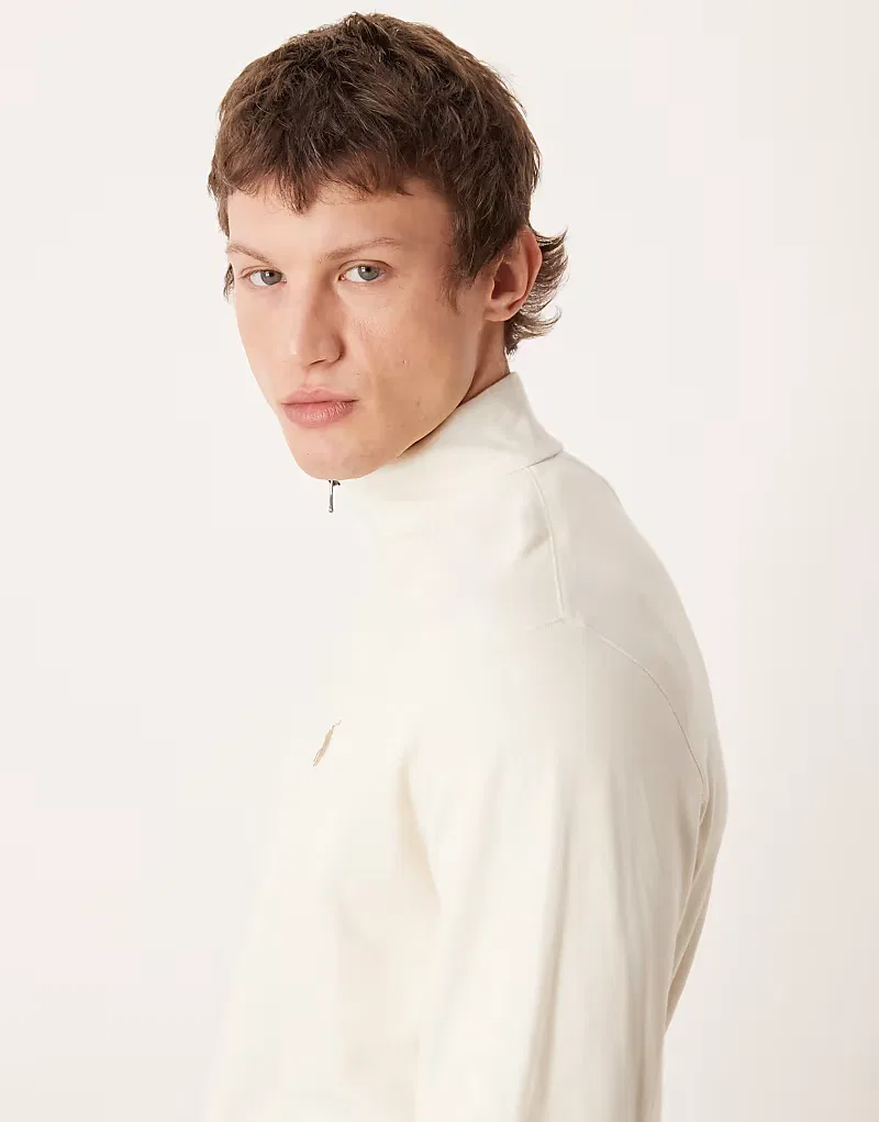 Свитшот Polo Ralph Lauren из двойного трикотажа с логотипом Icon, двусторонняя вязка, молния до середины груди, кремовый — фото 4