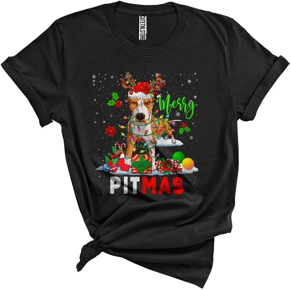 Унисекс футболка с принтом Pit Bull Merry Pitmas, Black