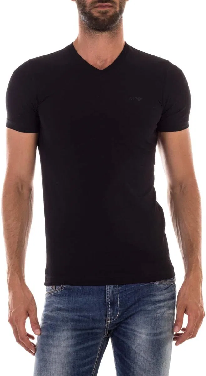 Мужская футболка экстра-слим V-образным вырезом Emporio Armani, Black