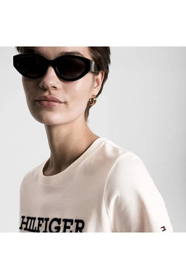 Женская футболка хлопковая с вышивкой Tommy Hilfiger, Beige
