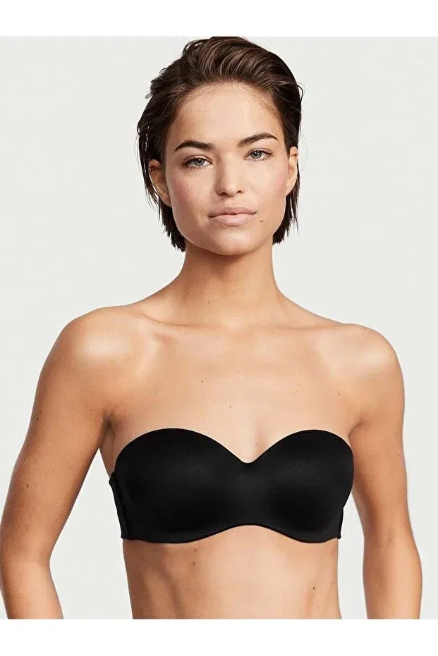 Женский бюстгальтер без бретелек с пуш-ап Smooth Strapless Bra Victoria'S Secret, Lacy Black — фото 2
