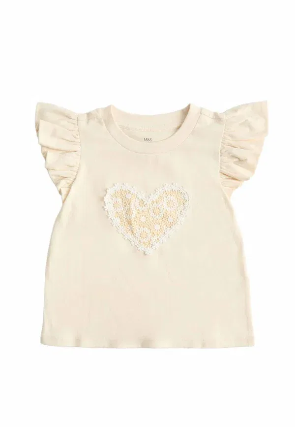 Футболка с вышивкой Unisex print t-shirt Marks & Spencer, Light Cream