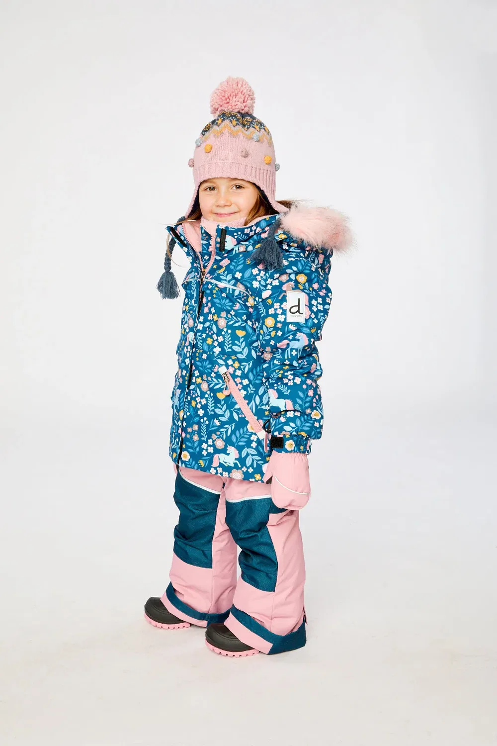 Детский комбинезон зимний с принтом единорога Deux par Deux, Blue and Pink Unicorn Print — фото 3