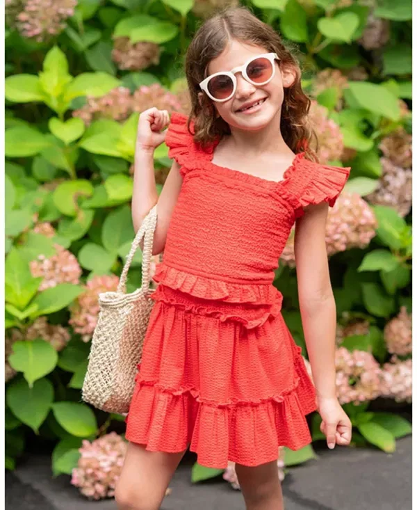 Детское платье для девочек с воланами Zoe Seersucker Tiered Dress Change Of Scenery, Guava Red — фото 2