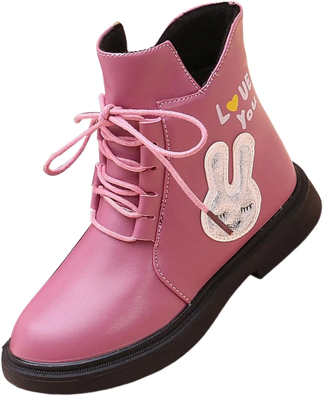 Детские ботинки для девочек с принтом кролика Combat Ankle Boots, Pink
