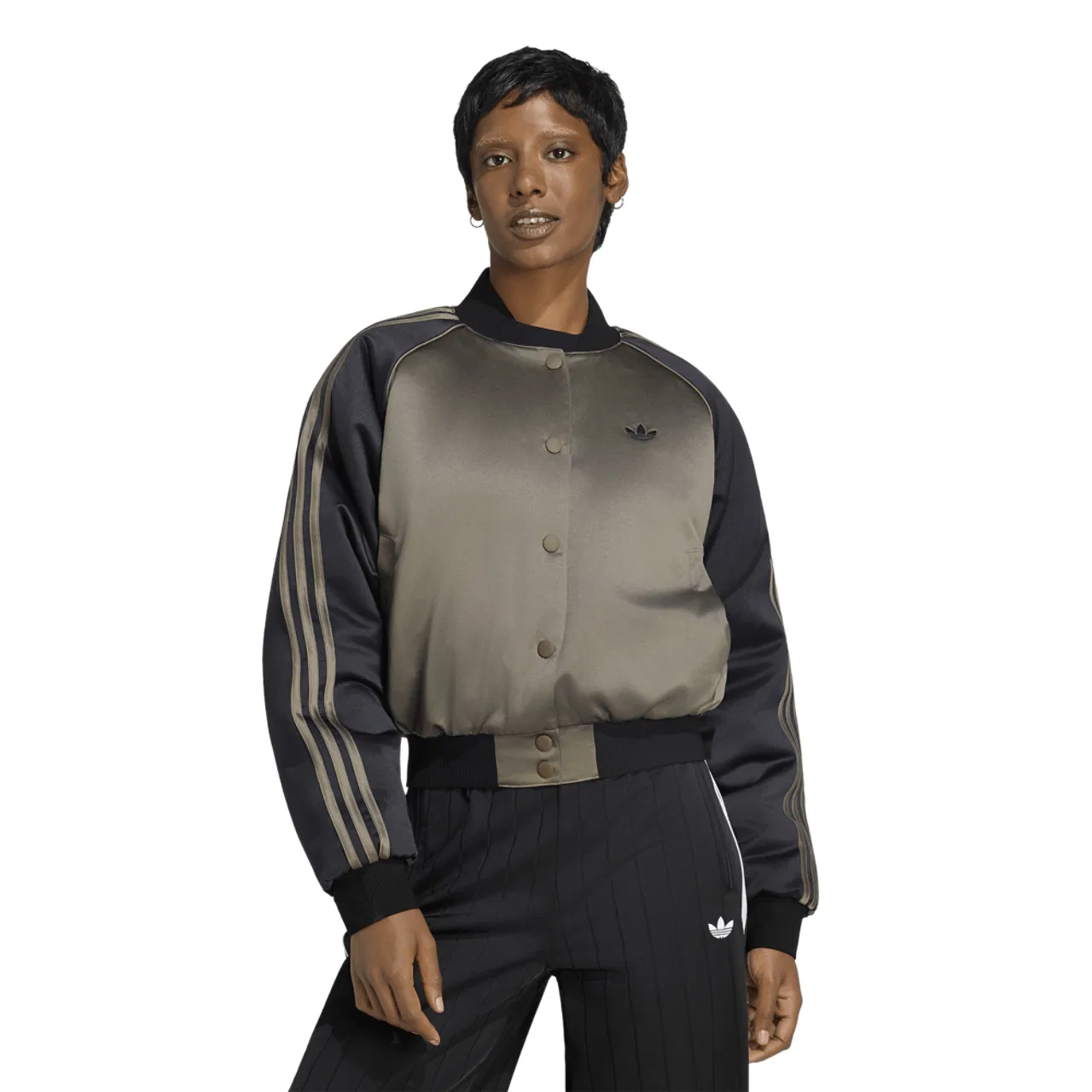 Женская куртка-бомбер из атласа Superstar Satin Bomber Jacket Adidas, Branch/Black/Dark Football Gold
