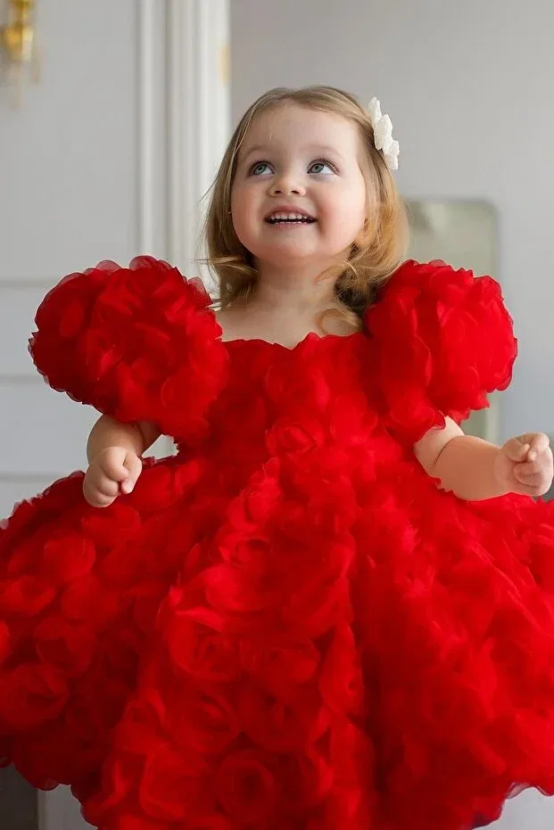 Детское платье для девочек с принтом Rose Detailed Ilknur Karaca Design, Red