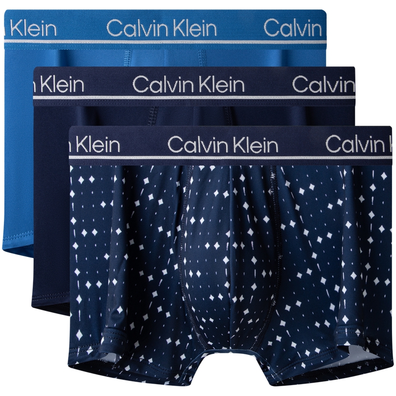 Комплект трусов Calvin Klein Boxer, 3 предмета, океанская синева/темно-синий/абстрактный принт