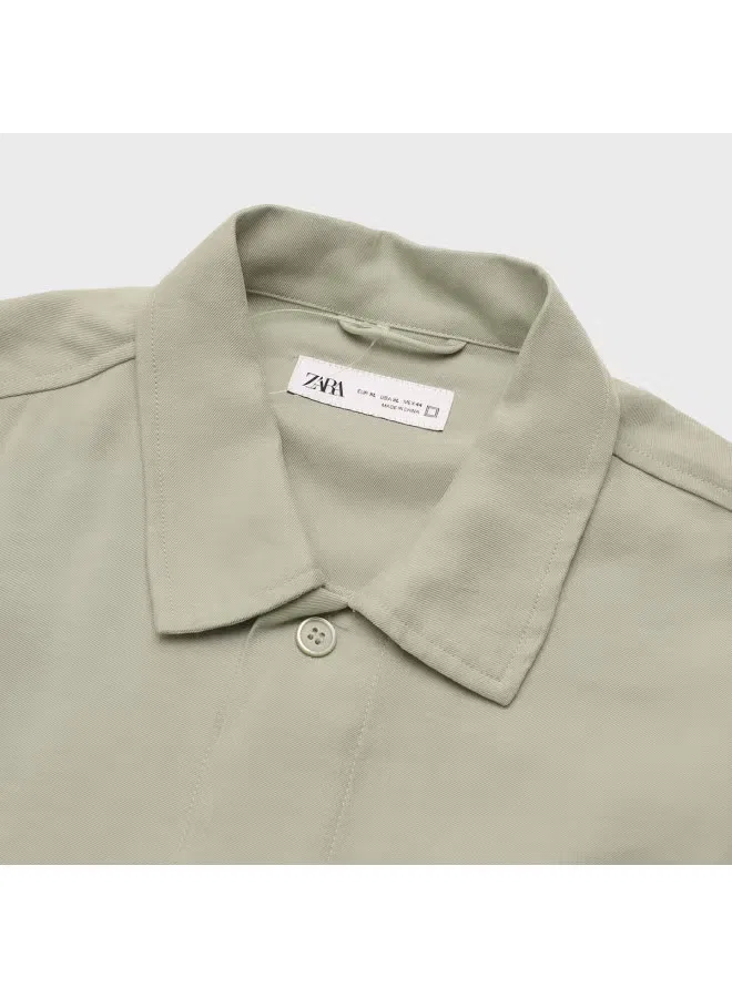 Рубашка с воротником-лацкан Zara, бобовый зеленый — фото 4