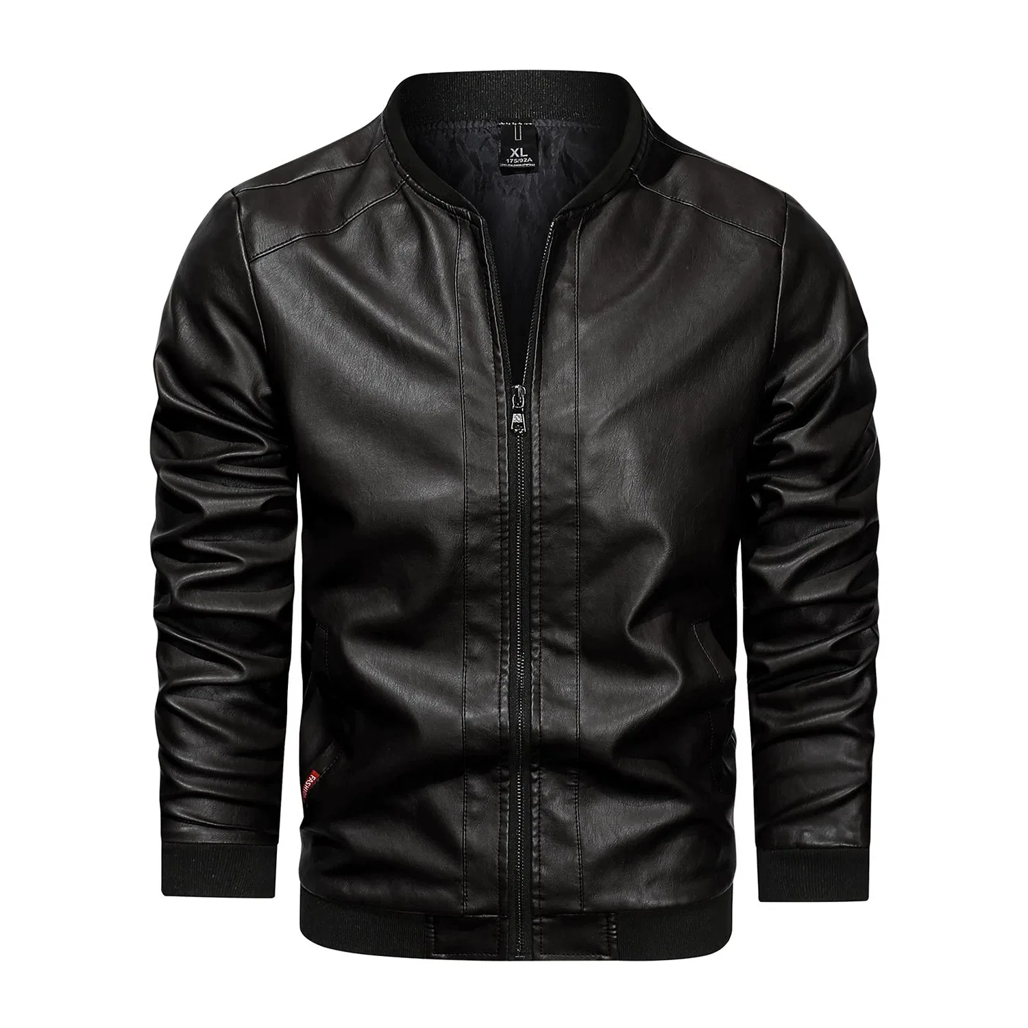 Мужская куртка из экокожи с воротником-стойкой Retro Winter Jacket, zzzz01-black