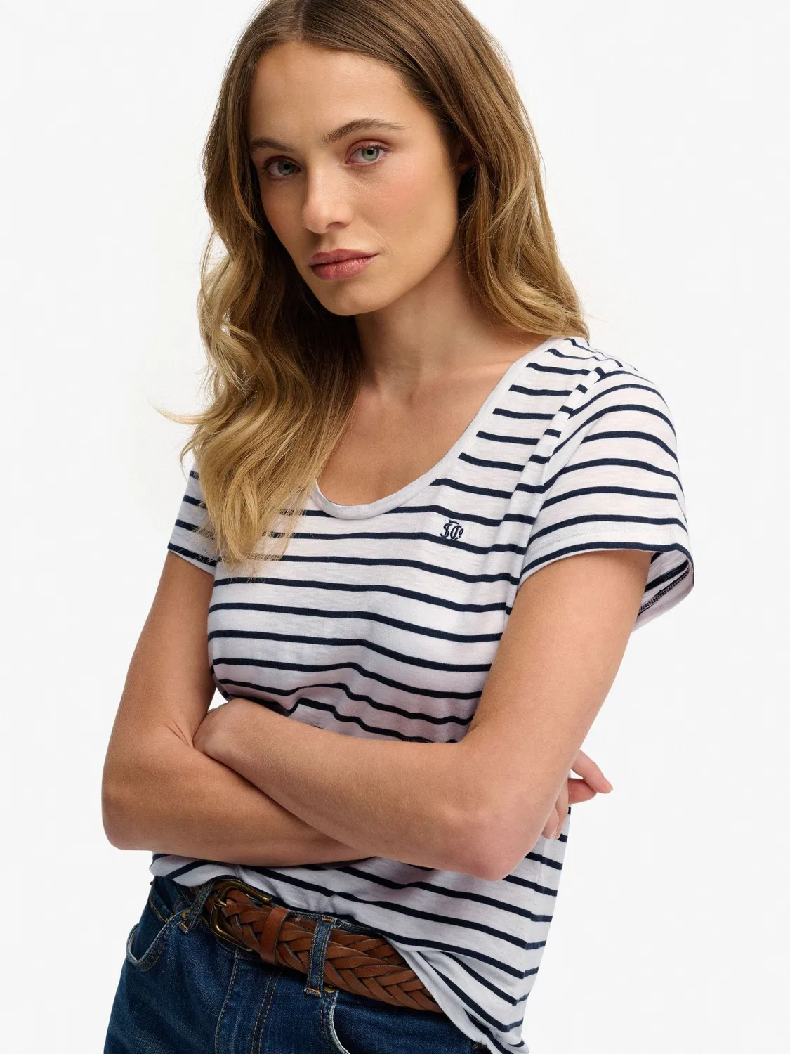 Футболка с круглым вырезом Studios Superdry, синий/экрю