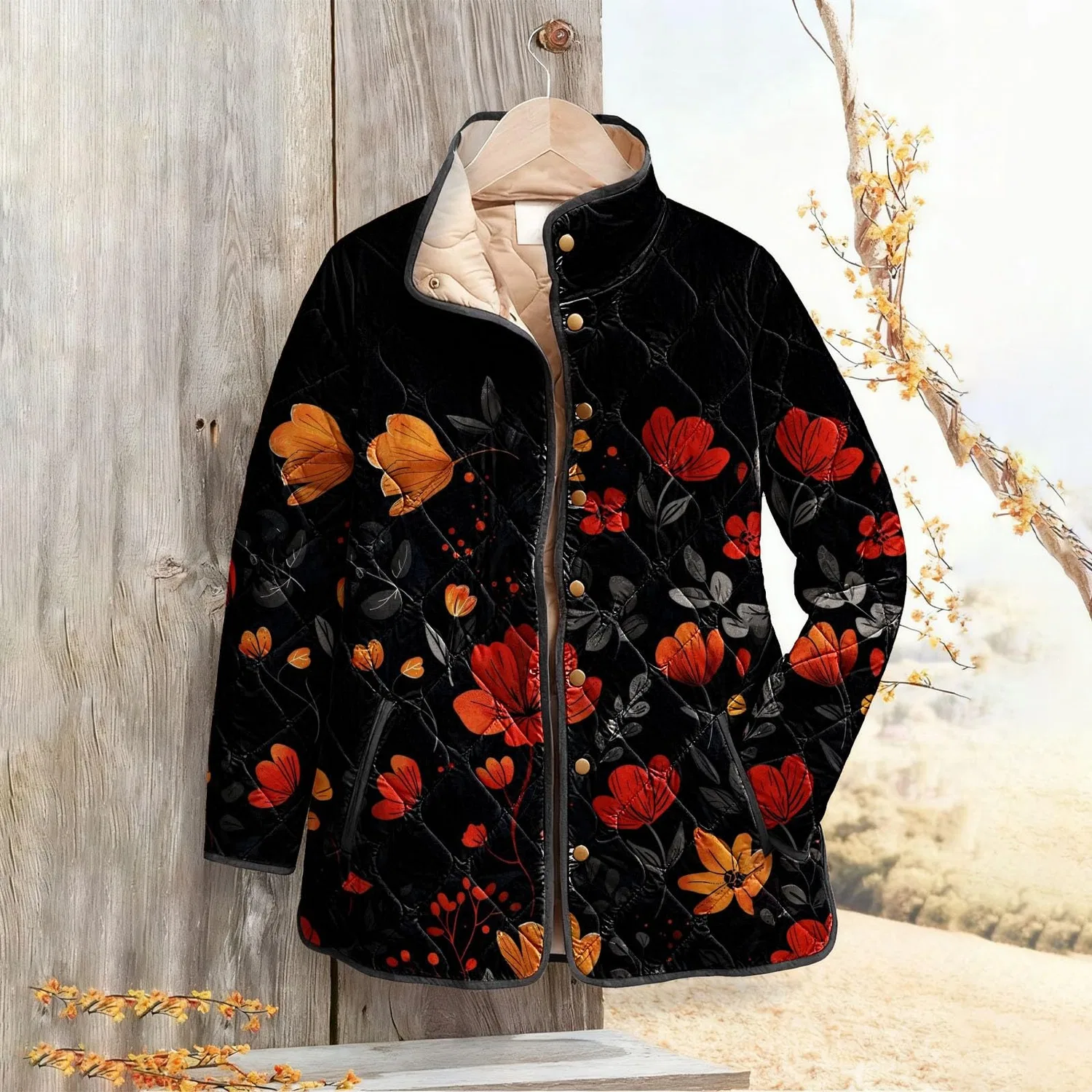 Женский свитшот свободного кроя с принтом Fashion Women Jackets Loose Winter Heavy Floral Graphic Long Sleeve Sweatshirts Everyday, Rosso — фото 2