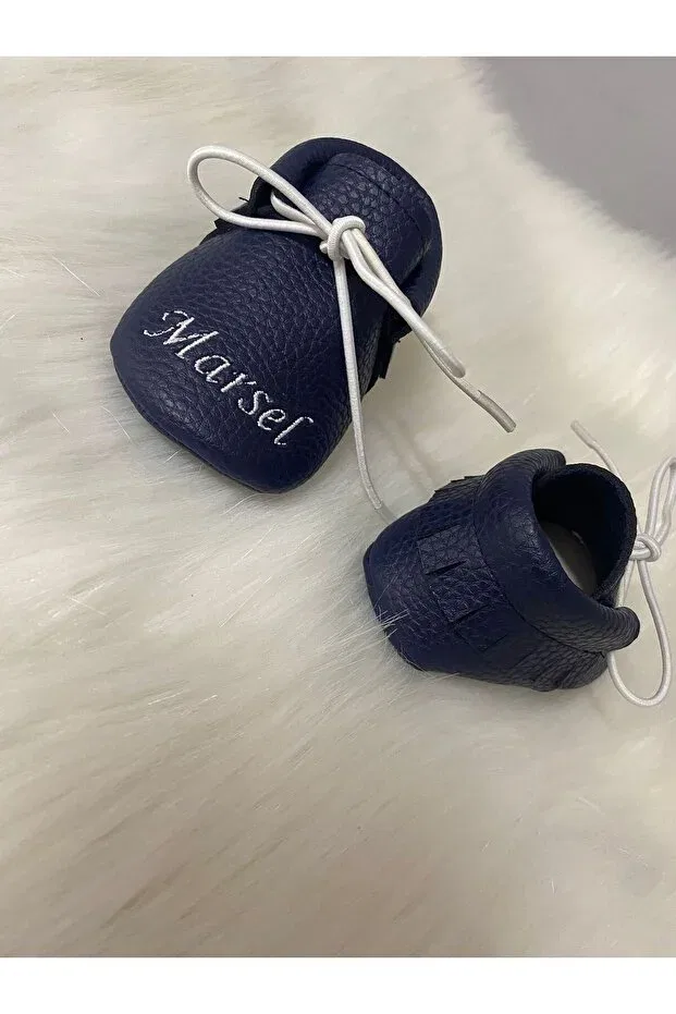 Детские тапочки-мокасины для девочек из эко-кожи Betülün Diktikleri, Navy Blue — фото 3