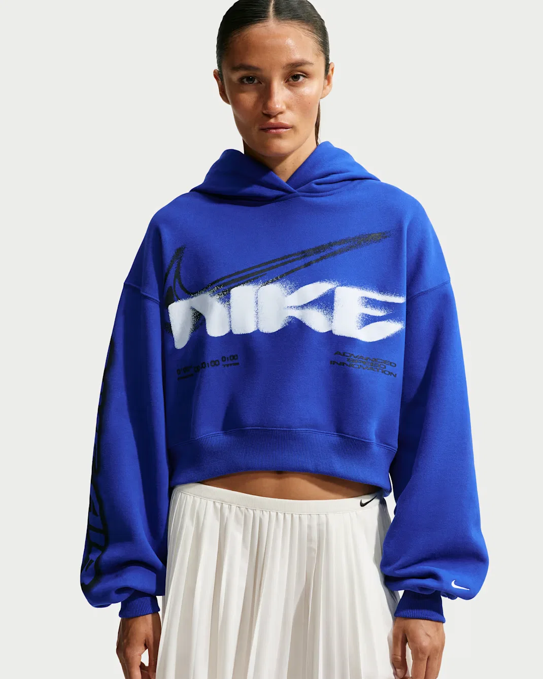 Женская укороченная толстовка оверсайз с капюшоном Nike Studio Fleece Medium Weight, Old Royal/Sail — фото 3