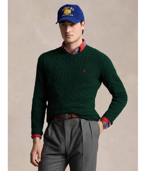 Мужской пуловер из шерсти с кашемиром Slim Fit Polo Ralph Lauren, зеленый