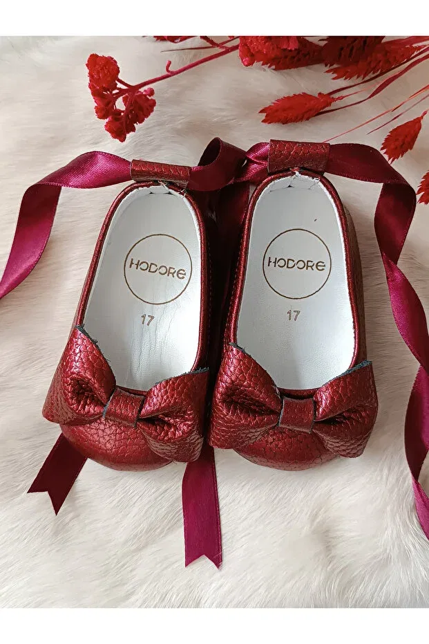 Детские туфли-лодочки из натуральной кожи Perla burgundy Hodore, Burgundy