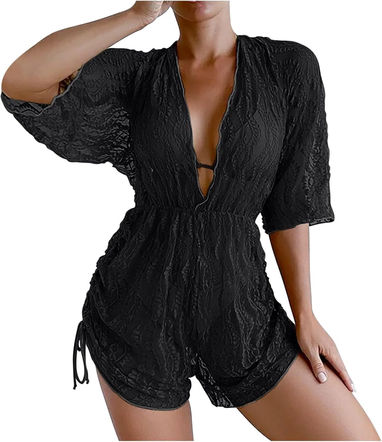 Женский купальный костюм V-образным вырезом 3-предметный Set, Black