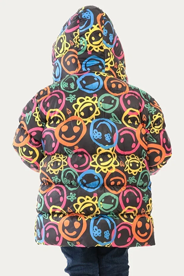 Детское зимнее пальто-пуховик с принтом Smiling Emoji Riverstorm, Mixed — фото 4