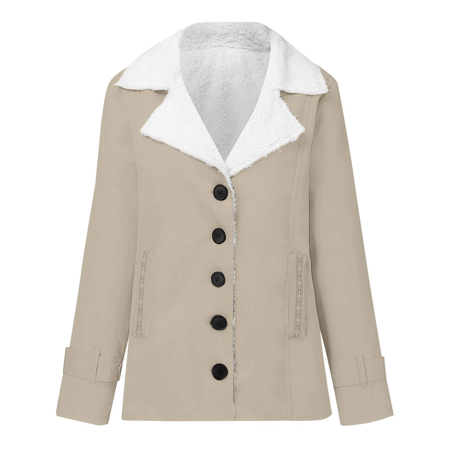 Женская куртка оверсайз с капюшоном из флиса с длинным рукавом, beige — фото 4