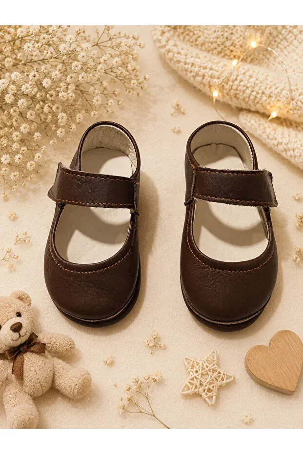 Детские пинетки для новорожденных кожаные Basics My Baby Kumsal, Brown — фото 3