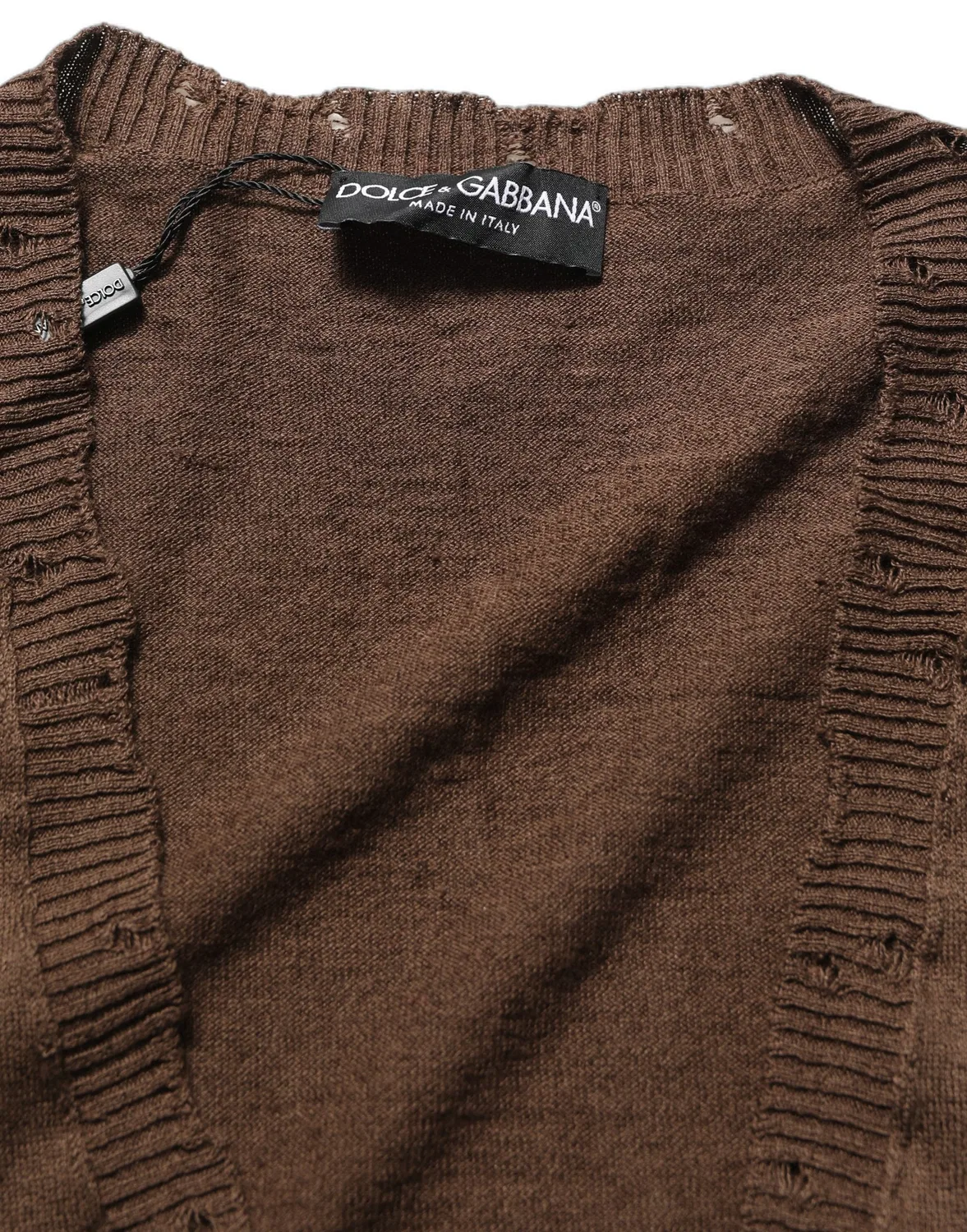 Мужской пуловер с V-образным вырезом и пуговицами Brown Flax Dolce & Gabbana, Brown