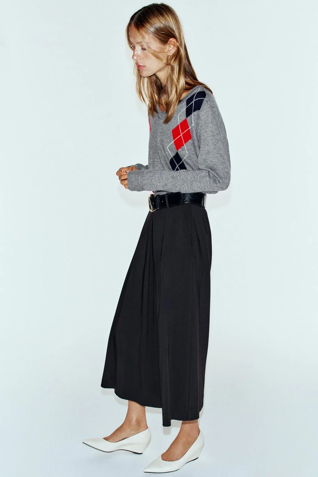 Брюки Zara Culotte Pliegues Cinturón, черный — фото 4