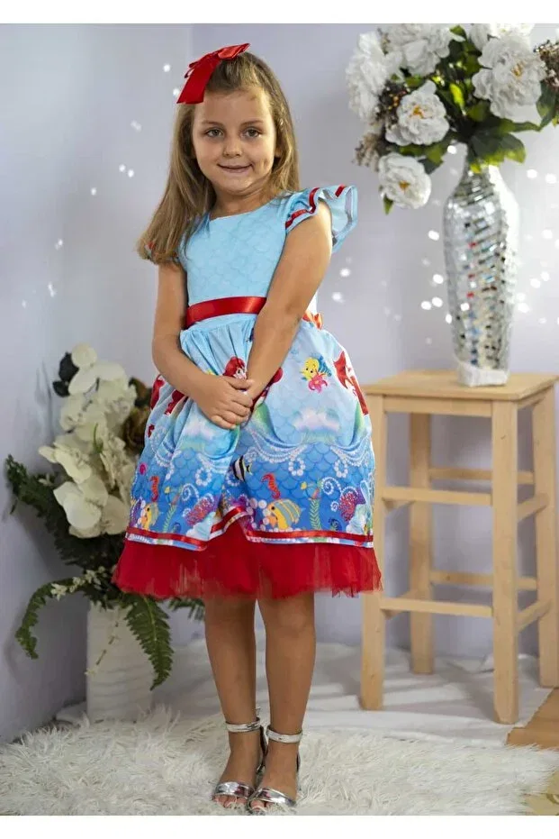 Детское платье для девочек с принтом Dafito Kids, Blue — фото 2