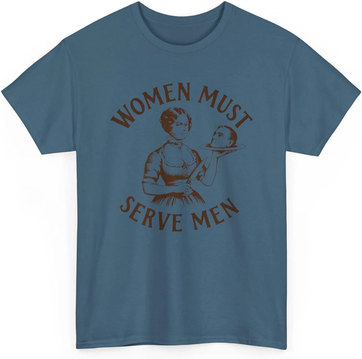 Футболка с ироничным принтом Women Must Serve Men, Indigo Blue