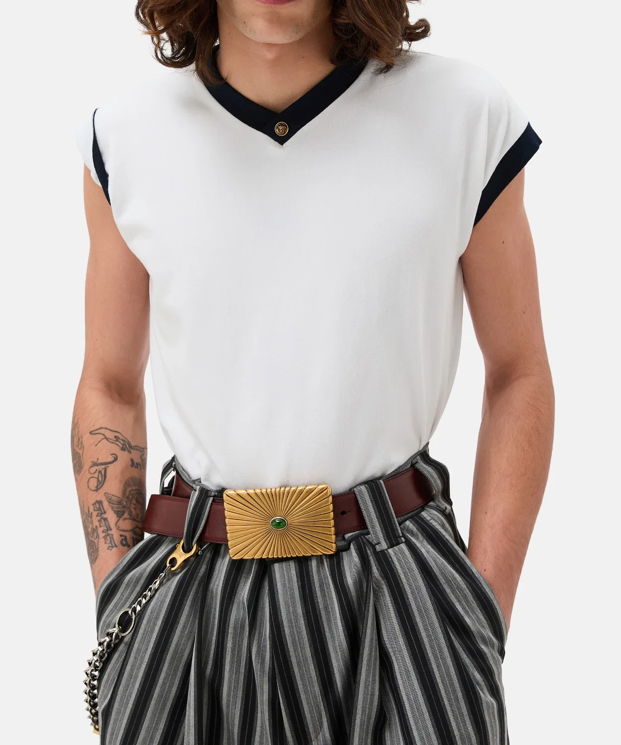 Мужская футболка с V-образным вырезом Slim Fit Stretch Cotton Jersey Versace, Белый