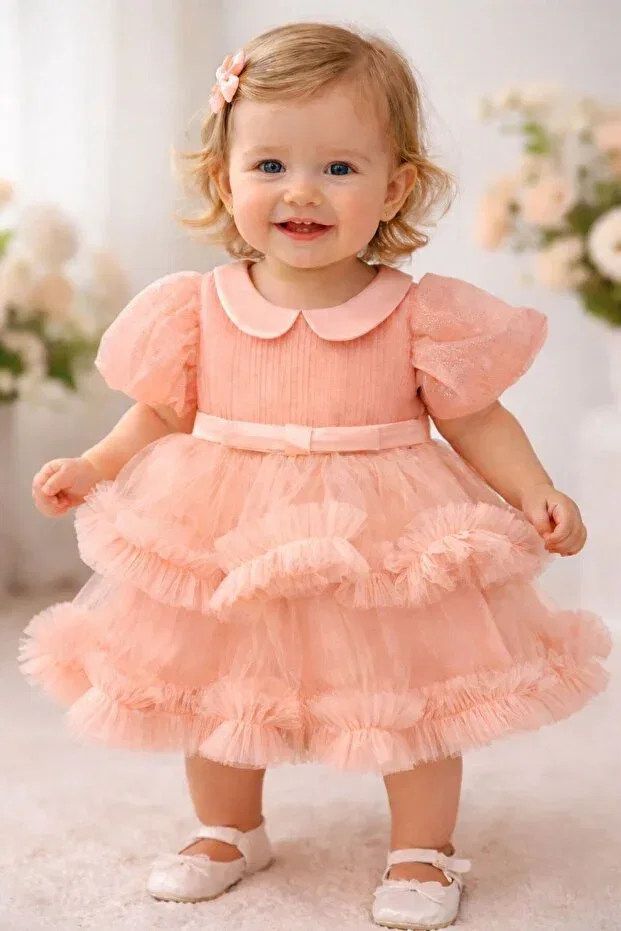 Детское платье для девочек с принтом Princess Candy Fluffy Bow Dress Ugly Duck, Salmon