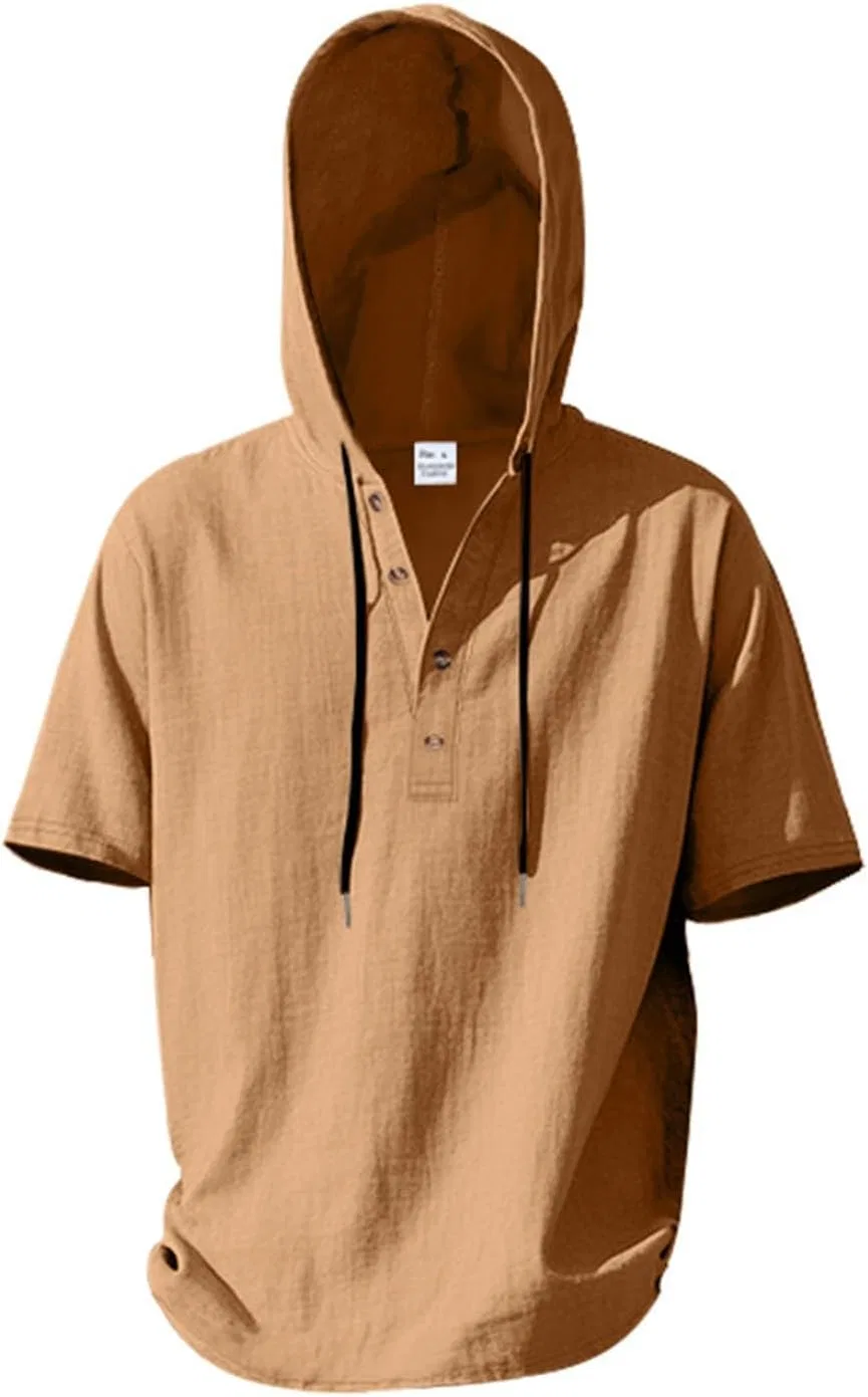 Мужская худи с капюшоном на пуговицах Cotton Linen, Brown — фото 4