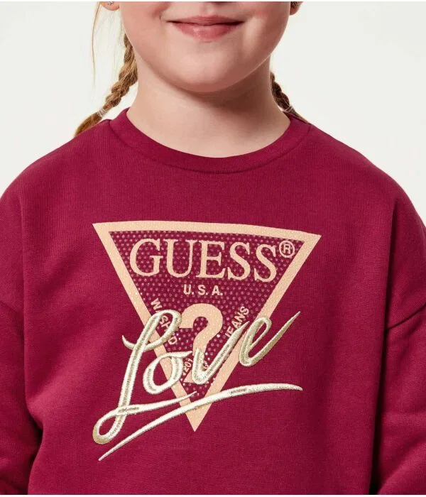 Детская толстовка для девочек хлопковая Regular Fit Guess, Bordeaux — фото 4