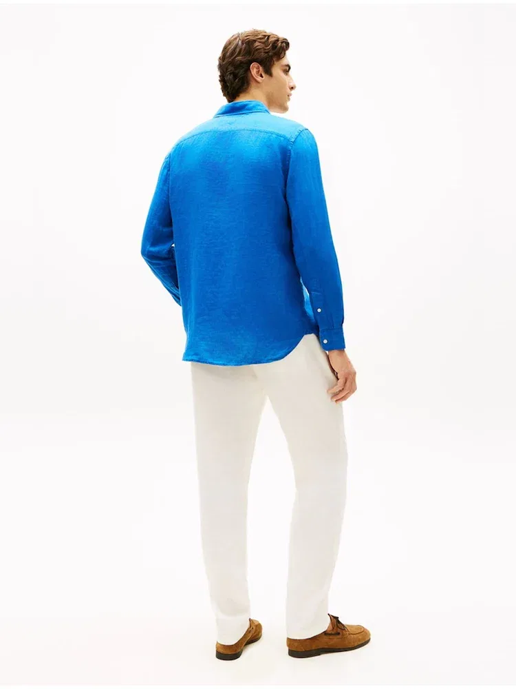 Рубашка Regular Fit из льна, Pigment Solid Shirt TOMMY HILFIGER, Royal Blue — фото 3