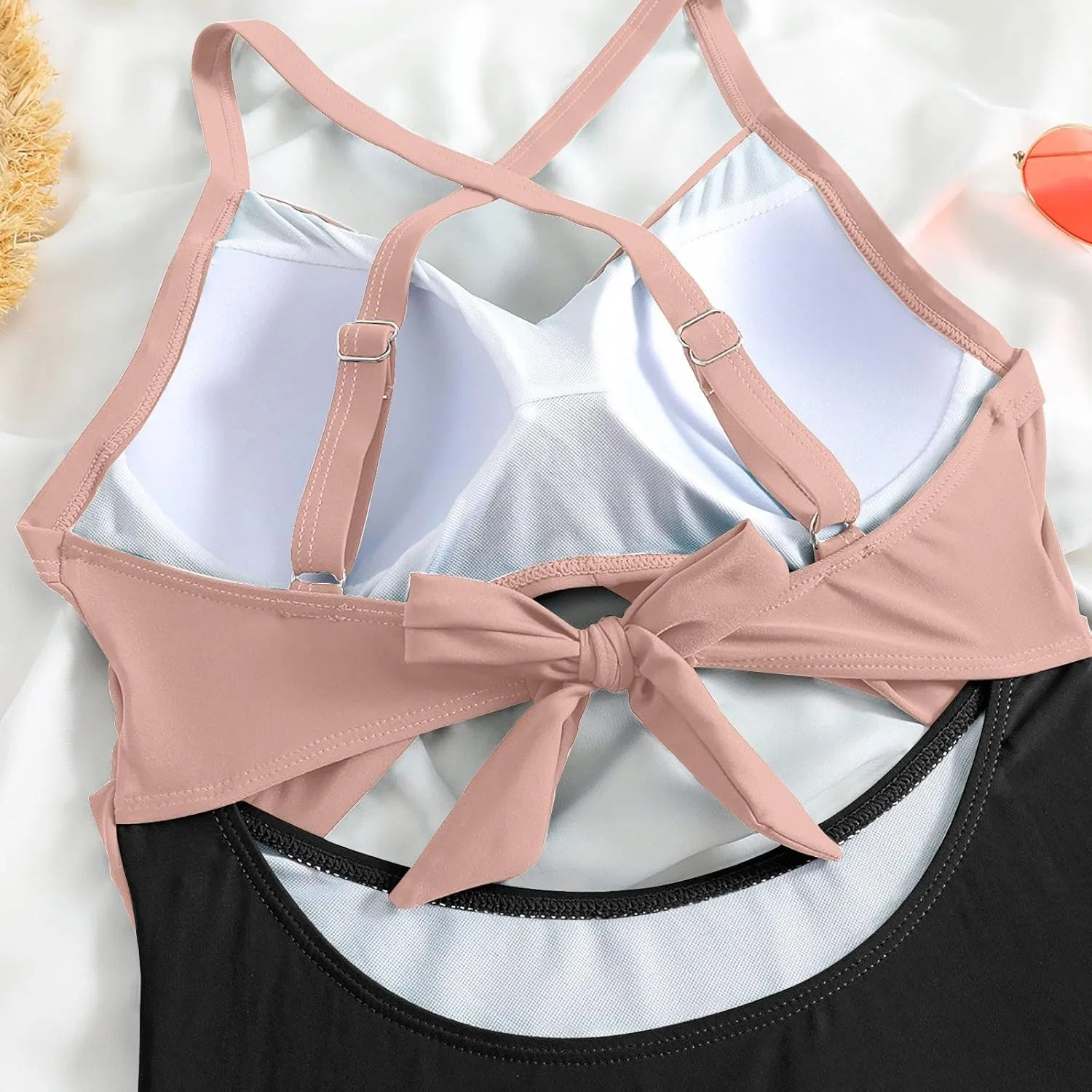 Женский слитный купальник с вырезом V-образным вырезом, регулируемыми бретелями, Push Up, Pink — фото 4