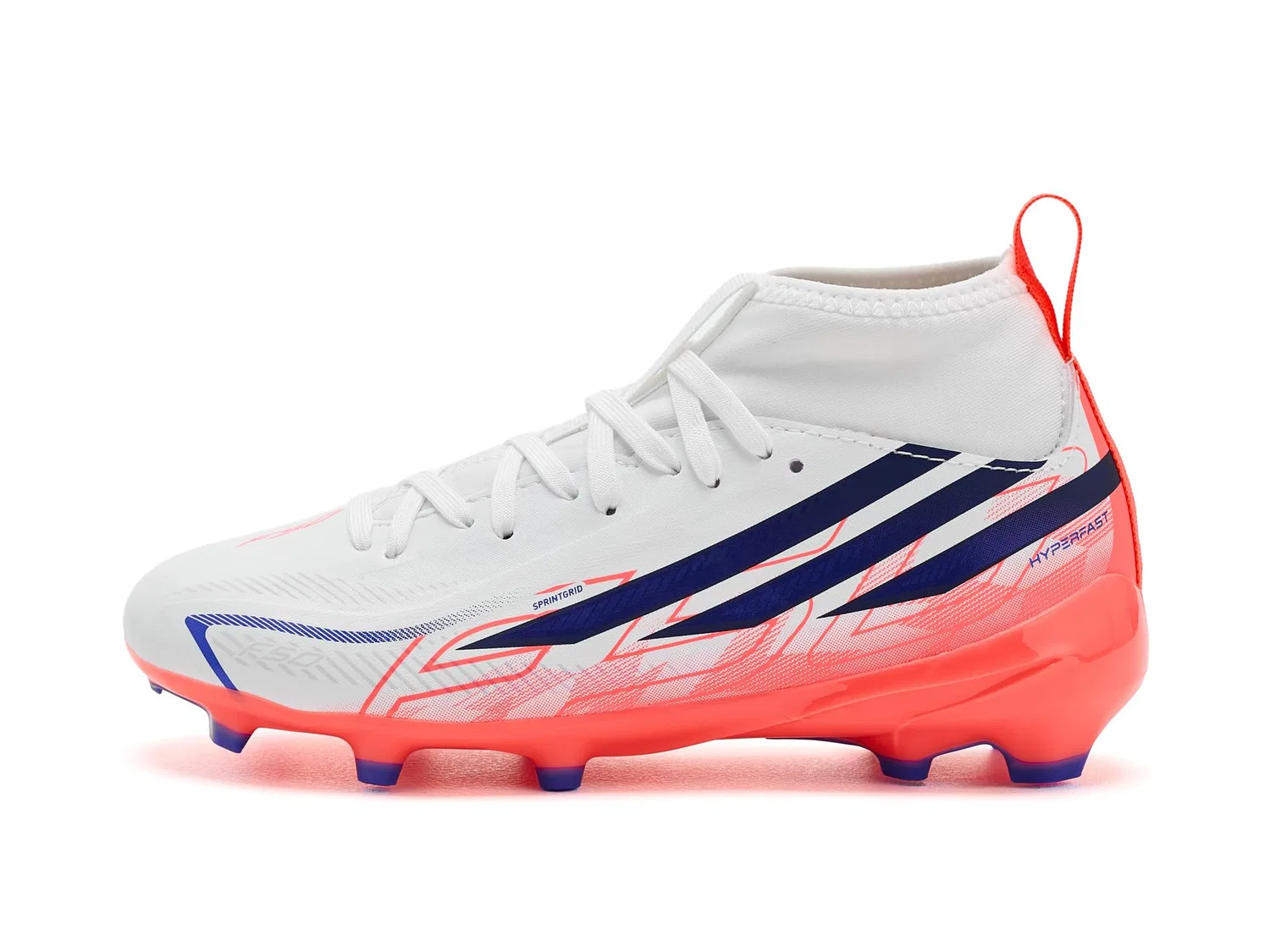 Бутсы F50 Hyperfast League Mid Firm Ground (для малышей, маленьких и больших детей) Adidas Kids, White/Solar Purple/Solar Turbo — фото 4