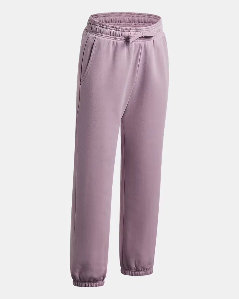 Джоггеры для девочек 66 см утепленные флисовые с начесом UA Rival Fleece UnderArmour, Mauve Pink/White — фото 3