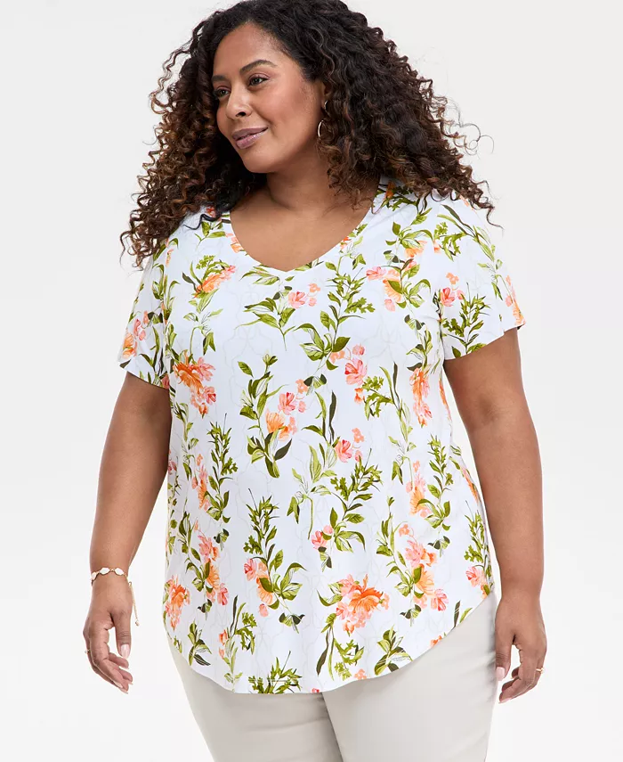 

Топ с принтом и круглым вырезом, Plus Size JM Collection, мультиколор
