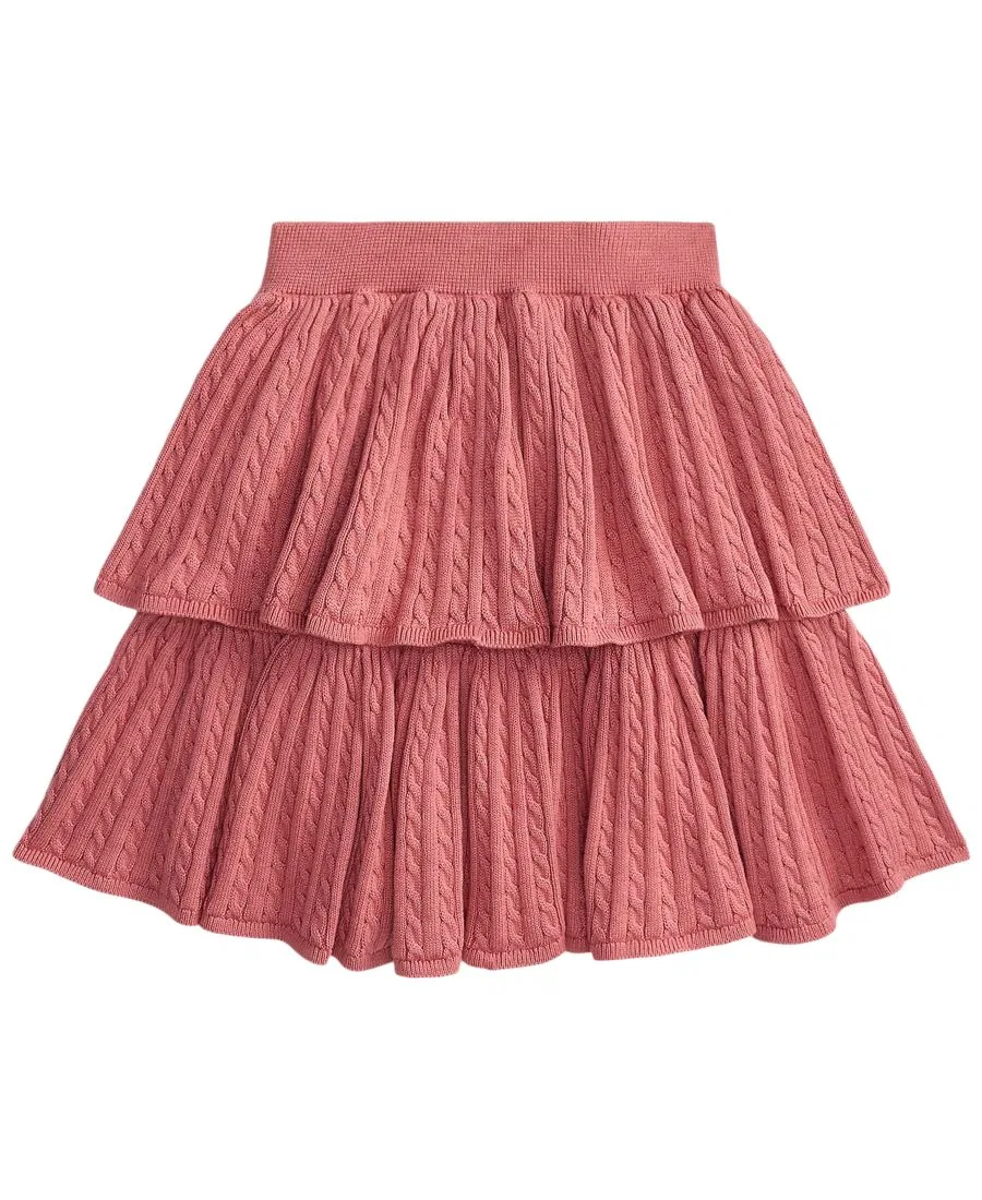 Юбка из хлопка с ярусным кроем и мини-косичкой Mini-Cable Tiered Polo Ralph Lauren, Canvas Pink — фото 2