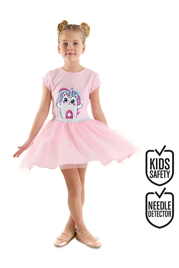 Детское платье для девочек с принтом Kitten Unicorn Girl's Tulle Tutu Pink Dress Denokids, Pink