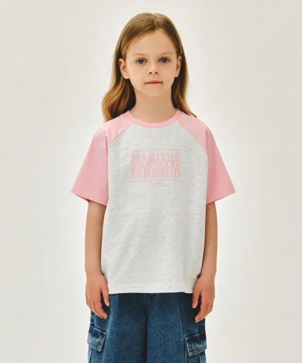 Футболка с коротким рукавом классический логотип реглан оверсайз, Marithé Kids, розовый