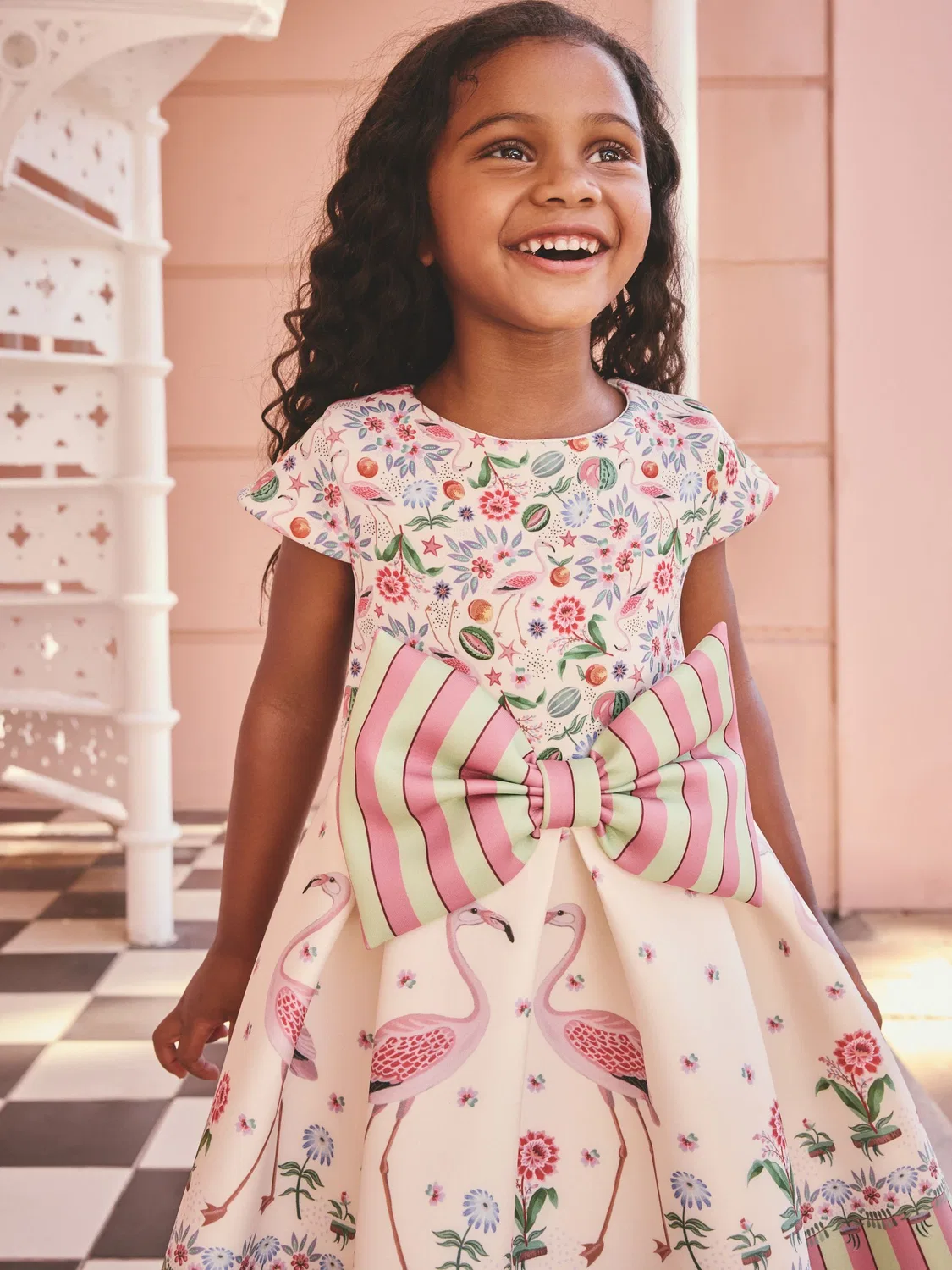 Платье с бантом, складками, Cath Kidston Next, розовое/кремовое