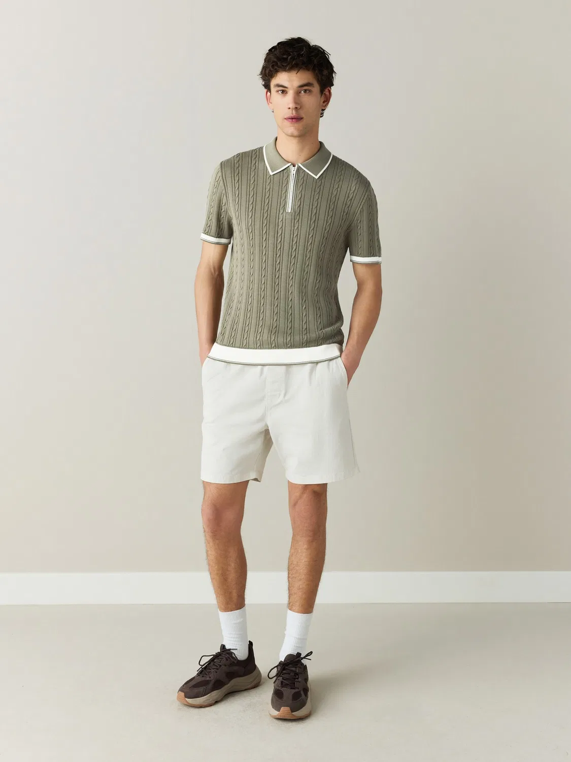 Поло с кабельным вязанием, Slim Fit Next, шалфейно-зеленый — фото 2