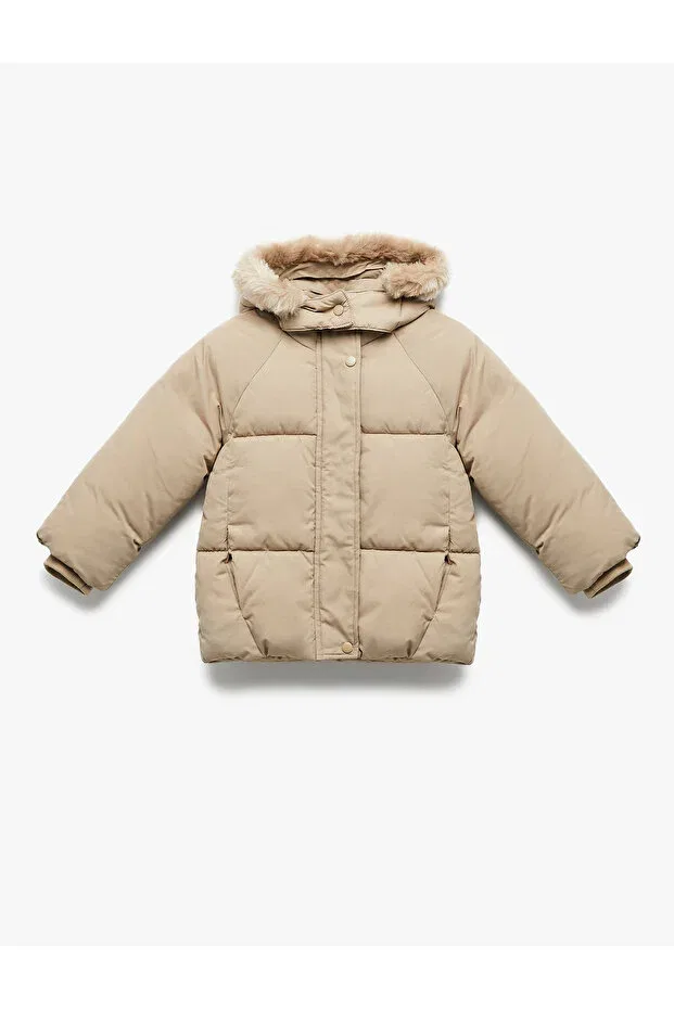 Детское зимнее пальто для девочек стеганое с капюшоном Koton, Beige