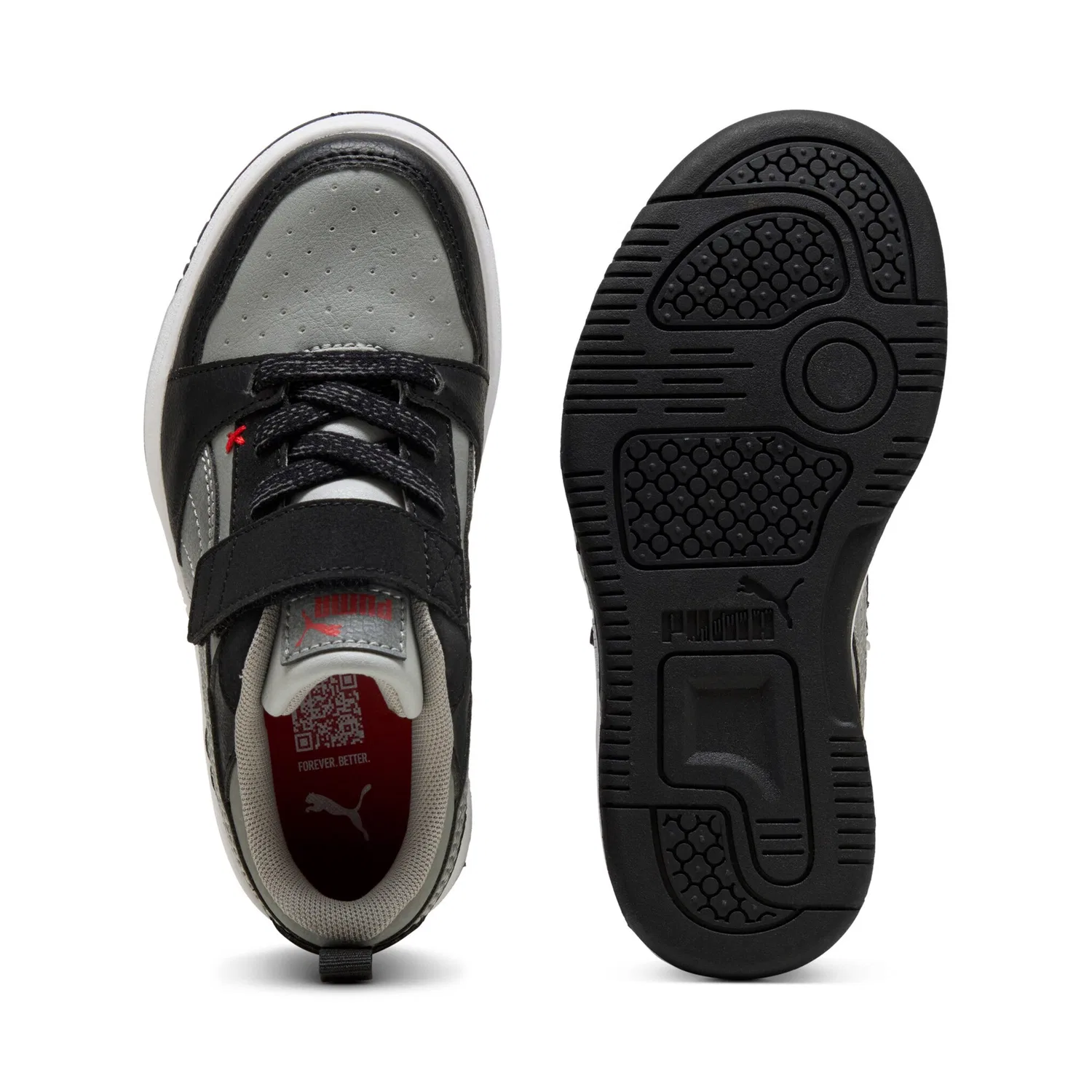 Детские кроссовки с ретро-стилем PUMA REBOUND V6 LO MID 90S AC PS, Black/Gray/Red — фото 4