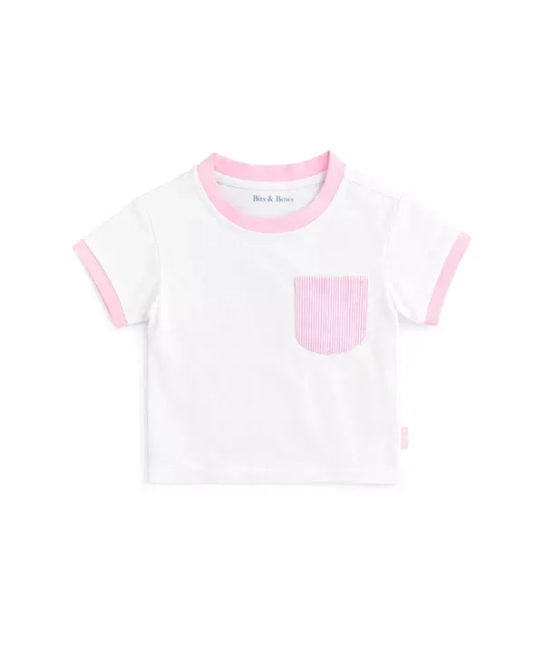 Детская футболка для девочек с воротником-хомутом Bits & Bows, White/Pink