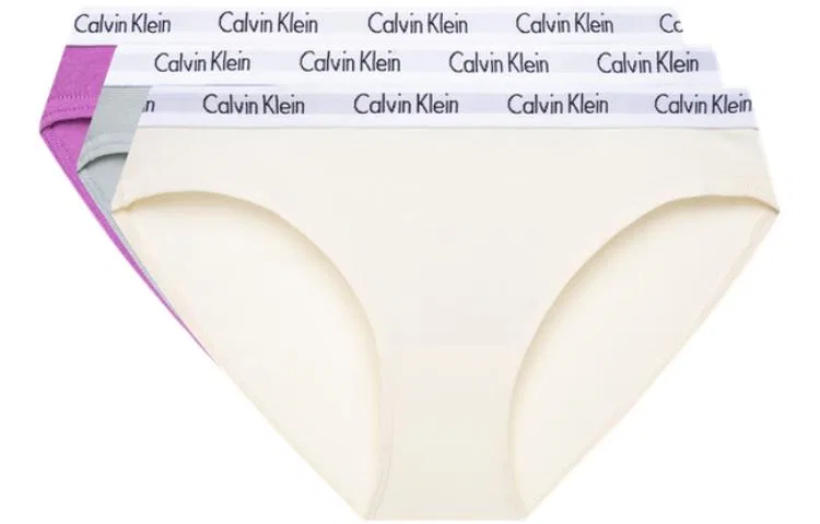 Женские трусы-слипы с хлопком Calvin Klein, комплект из 3 штук, Gray/Ecru/Purple