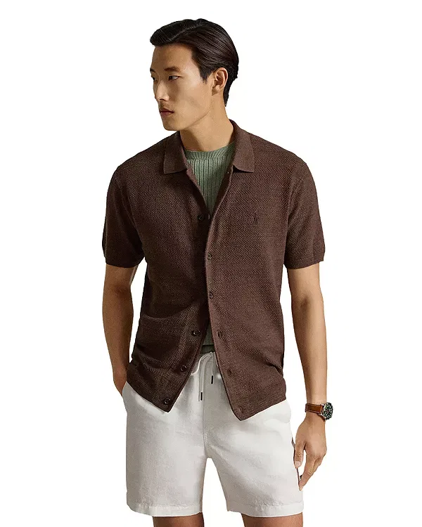 Мужской кардиган с коротким рукавом из хлопка и льна Polo Ralph Lauren, Brown Multi